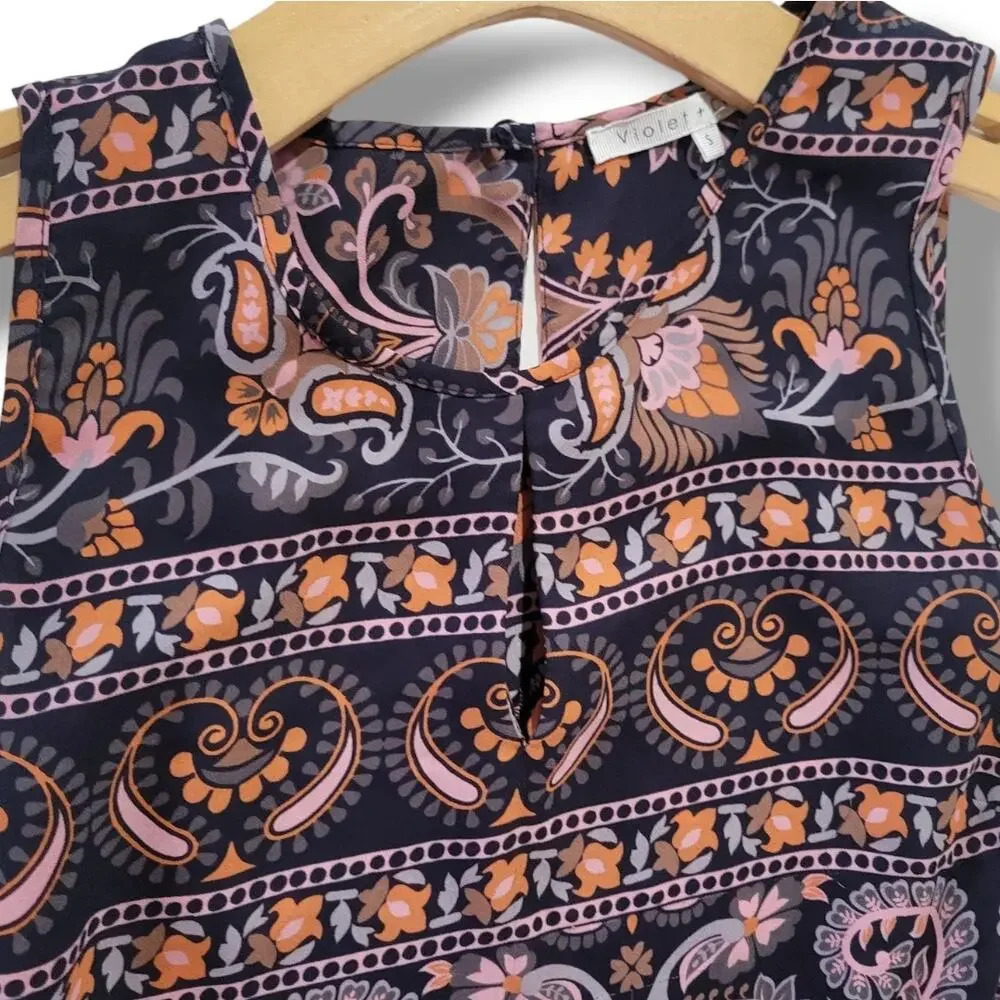 Violet + Claire Women's multicolor boho paisley print sleeveless blouse - small - Picture 3 of 8